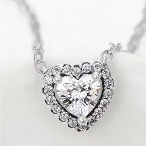 Sterling silver halo design heart pendant necklace 925 sterling with clear cz